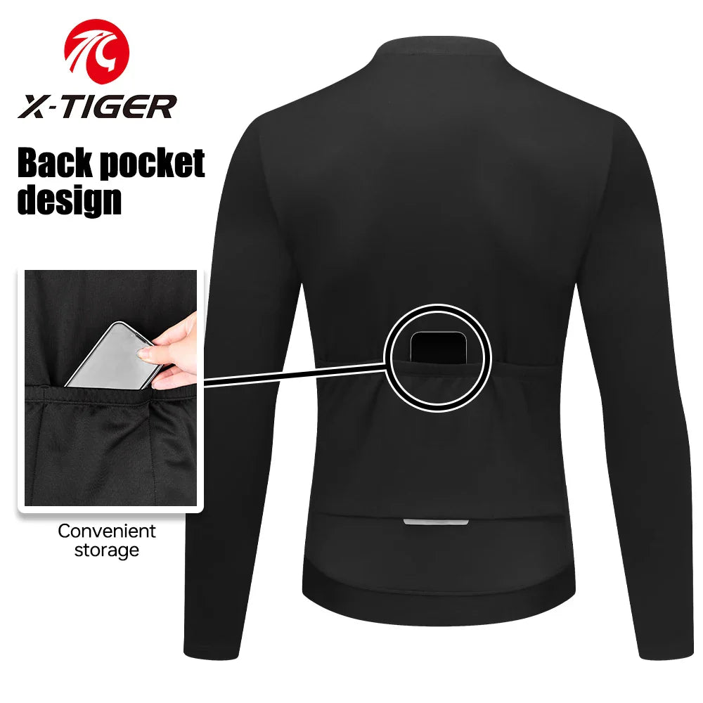 X-TIGER Thermal Fleece Winter Cycling Jersey – Windproof MTB