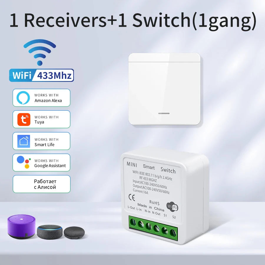 Tuya WiFi Smart Switch 433MHz 1/2/3 Gang – Alexa & Google Home
