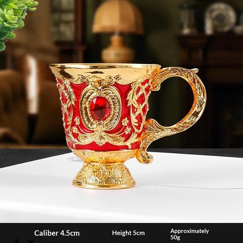Vintage European Embossed Enamel Mini Goblet | Alloy Wine Cup