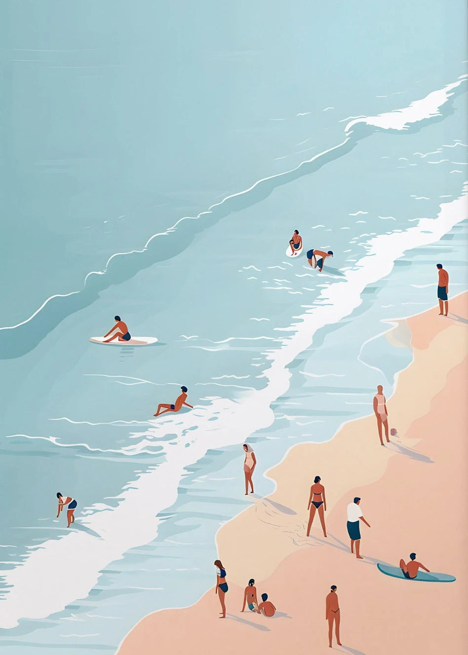 Beach Sea Ocean Boat Wall Art Prints Nordic Poster Canvas Painting Picture for Living Room Decor Summer Girl Swimming Pool Party Peaceful Pleasures Health and Wellness T80304-08 40x50cm Unframed