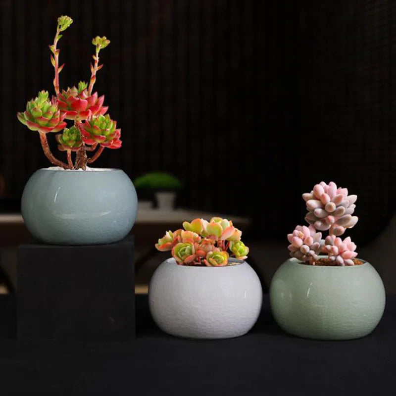 Chinese Ceramic Bonsai Vase | Glazed Porcelain Flower Pot 10×6cm