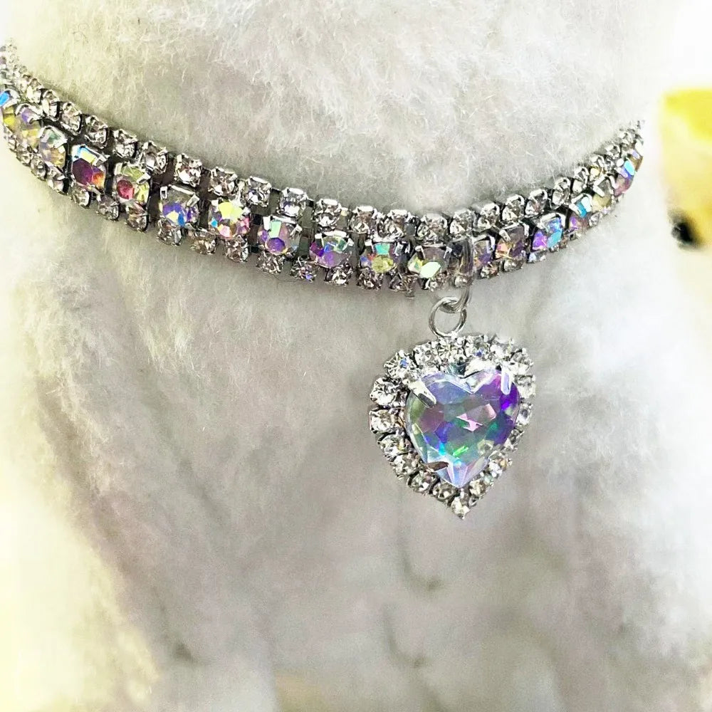 Kitten Diamante Collar Necklace for Cat Rhinestone Cute Bling Puppy Doggy Crystal Pendant Diamond Collar Pet Accessories Collar Peaceful Pleasures Health and Wellness white L