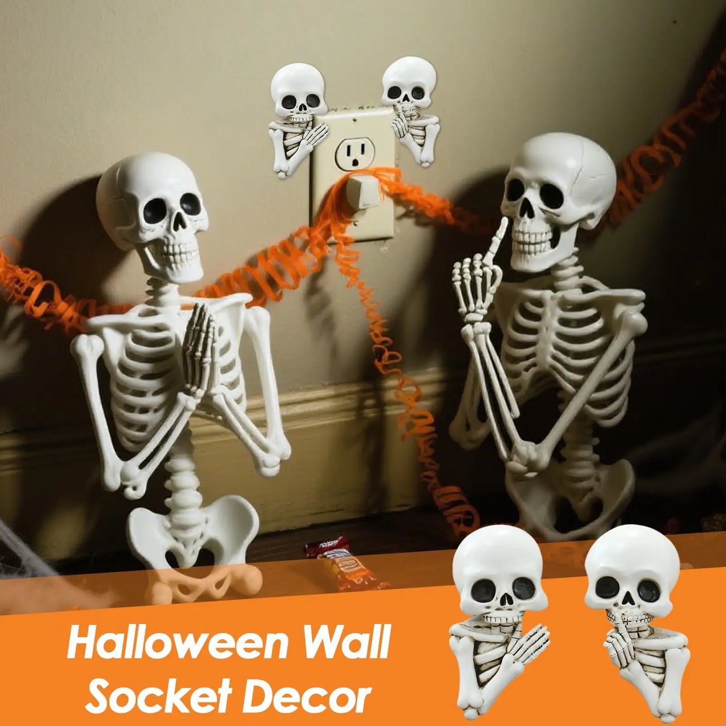 Halloween Skeleton Wall Socket Decor | Resin Skull Stickers 2 Pc