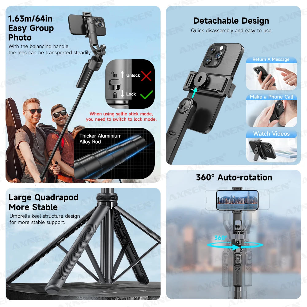 1630mm/64in C17 Tripod Selfie Stick 360° Auto Rotation Shooting Quadruped Phone Stand Face Track Bluetooth Remote Control Tripie Peaceful Pleasures Health and Wellness