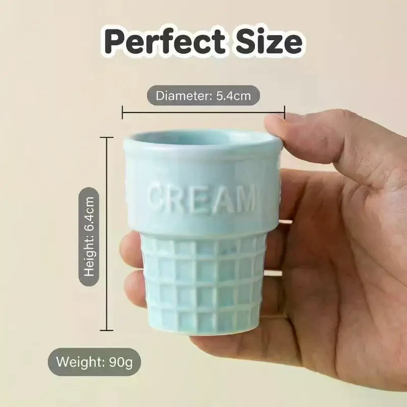 Ceramic Ice Cream Cup | Waffle Cone Dessert Mug | Cute & Colorful