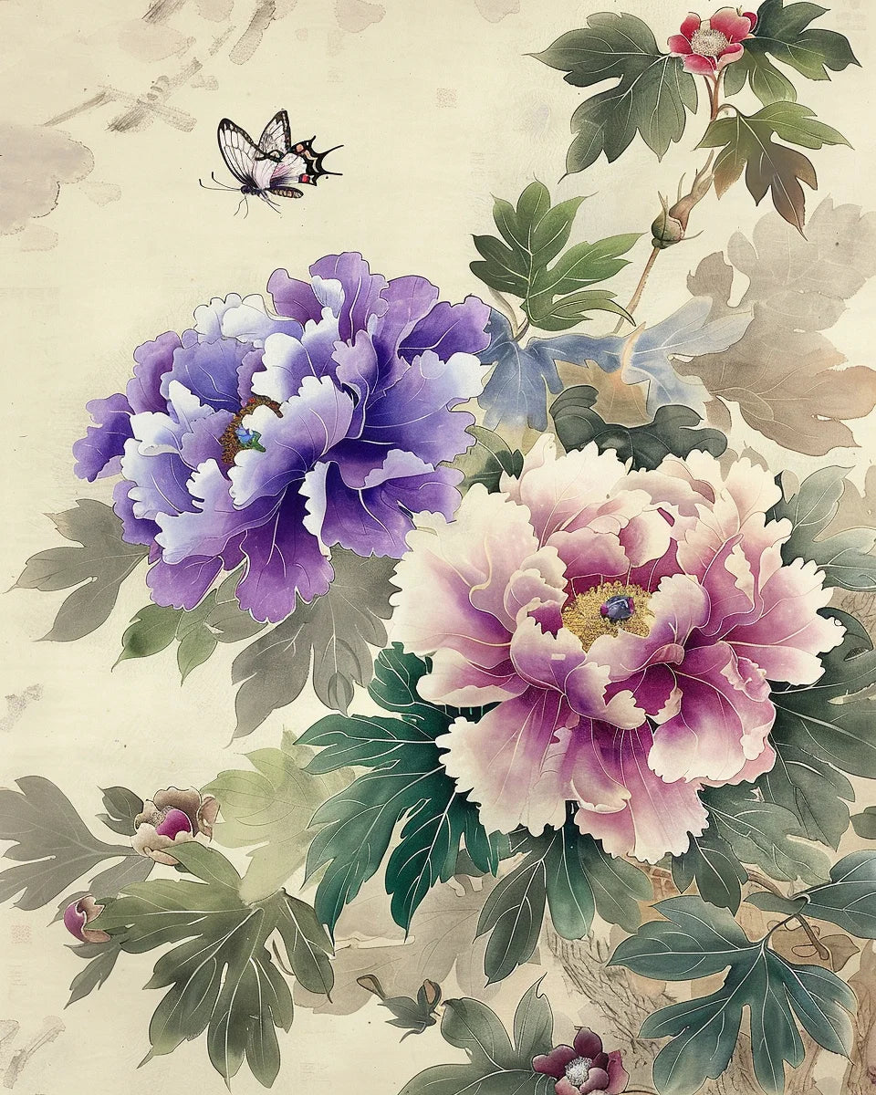 Vintage Peony Paint by Numbers Kit – DIY Canvas Floral Art