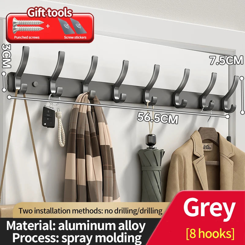 6-Hook Wall Mounted Aluminum Towel & Hat Rack | Door Hook