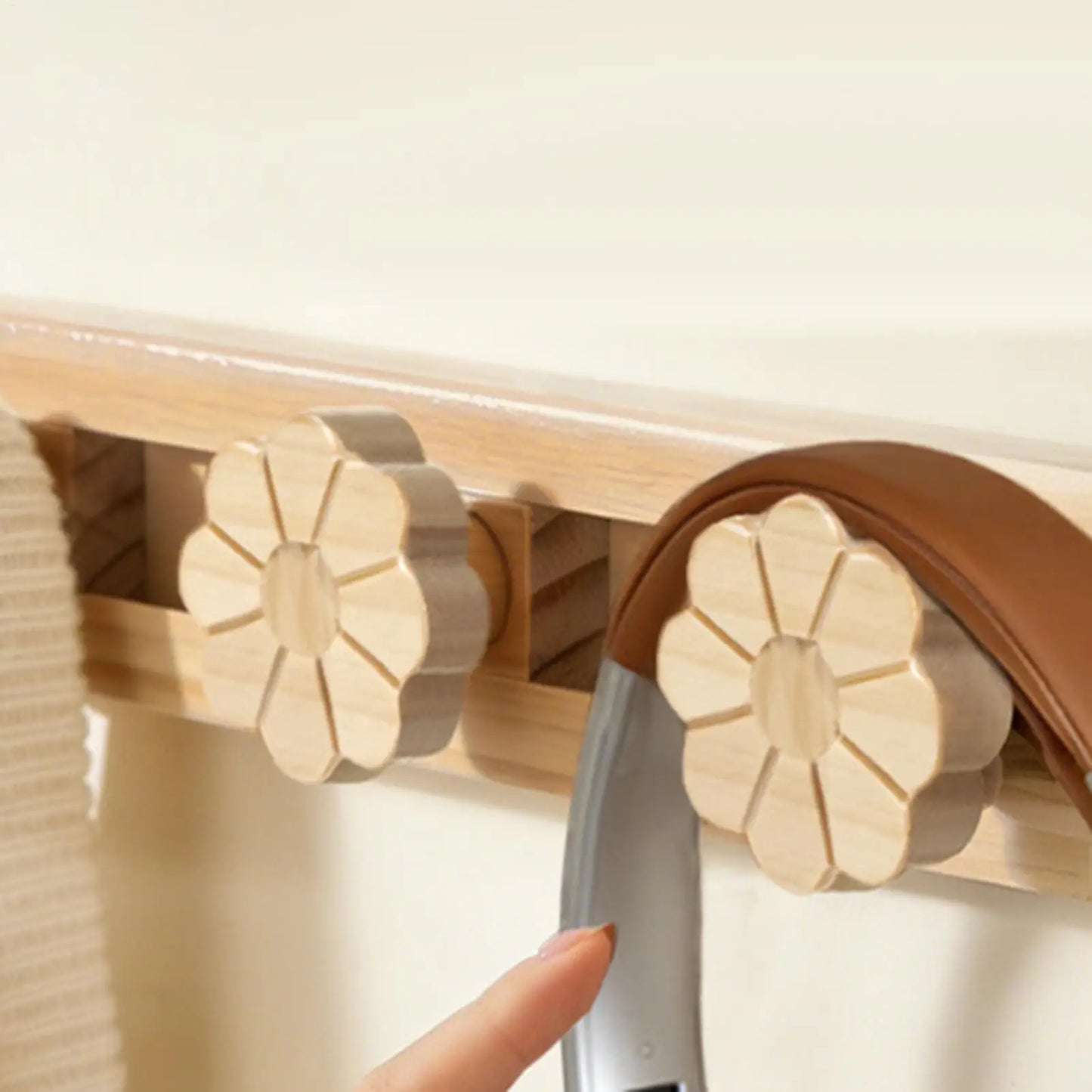 Wooden Wall Coat Rack with 3 Movable Hooks | Entryway Storage