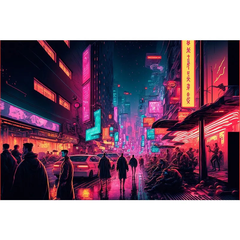 1pc frameless Cyberpunk Night City Landscape Poster Future Neon Lights Bar Design Canvas Wall Art for Living Room Home Decor Peaceful Pleasures Health and Wellness 7 20x30cm Unframed