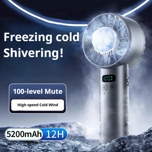 HOMEFISH Ice compress high-speed cooling fan handheld fans USB Rechargeable portable LED Digital Display Travel Camping Outdoor Peaceful Pleasures Health and Wellness