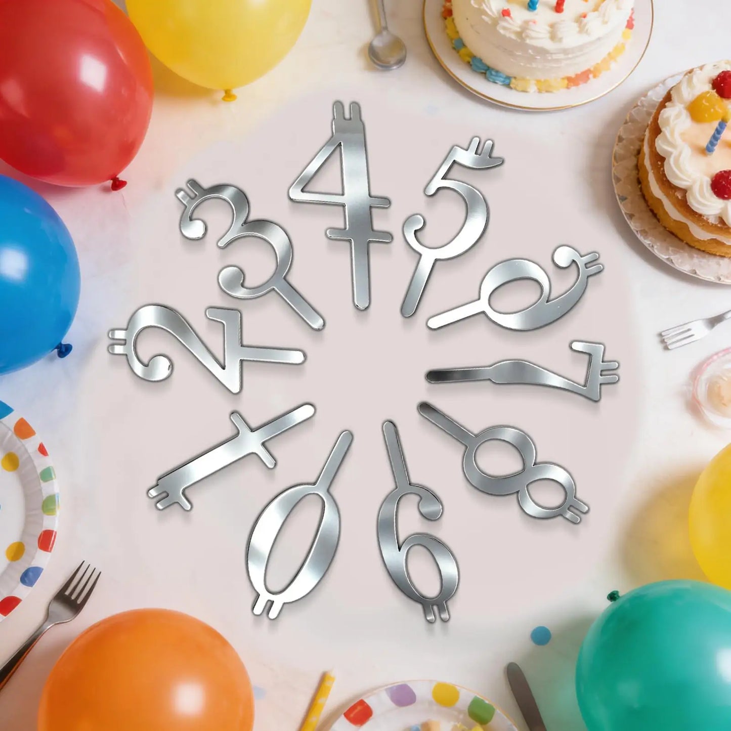 Reusable Number Cake Topper Set 0-9 | Silver Birthday Candle