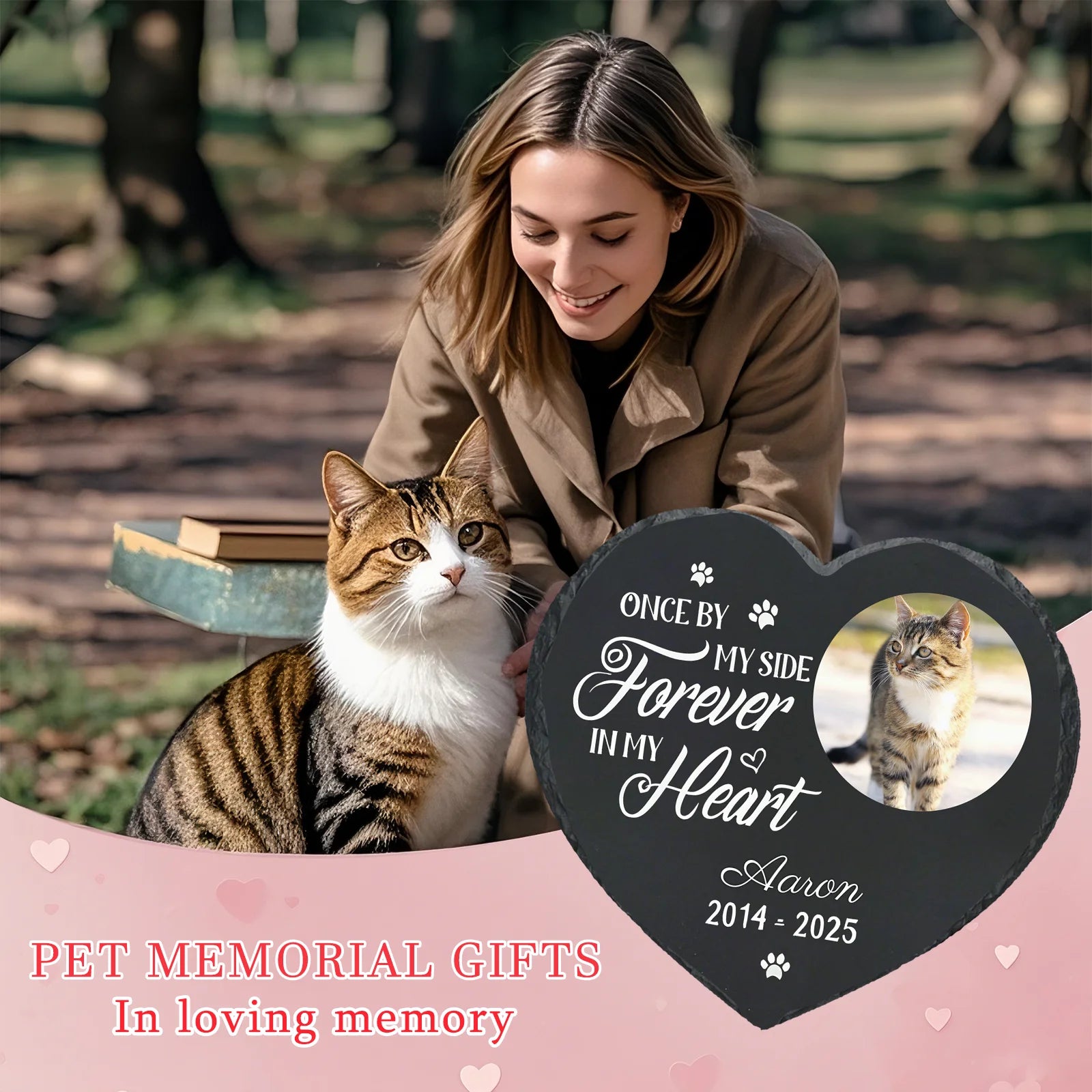 Personalized Pet Memorial Stone,Custom Cat Grave Marke Plaque With Photo&Name,Garden Slate Tombstone Pet Loss Remembrance Gift Peaceful Pleasures Health and Wellness