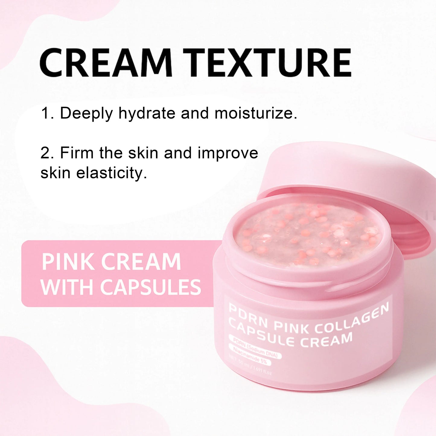 PDRN Pink Collagen Capsule Cream with Salmon, Lightweight Moisturizing Cream, Niacinamide for Uneven Skin Tone, Glow hydration Peaceful Pleasures Health and Wellness