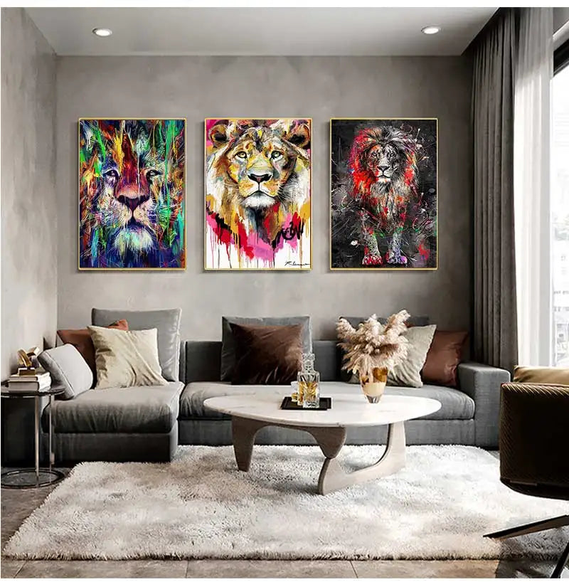 Abstract Colorful Lion Canvas Wall Art | Modern Animal Print
