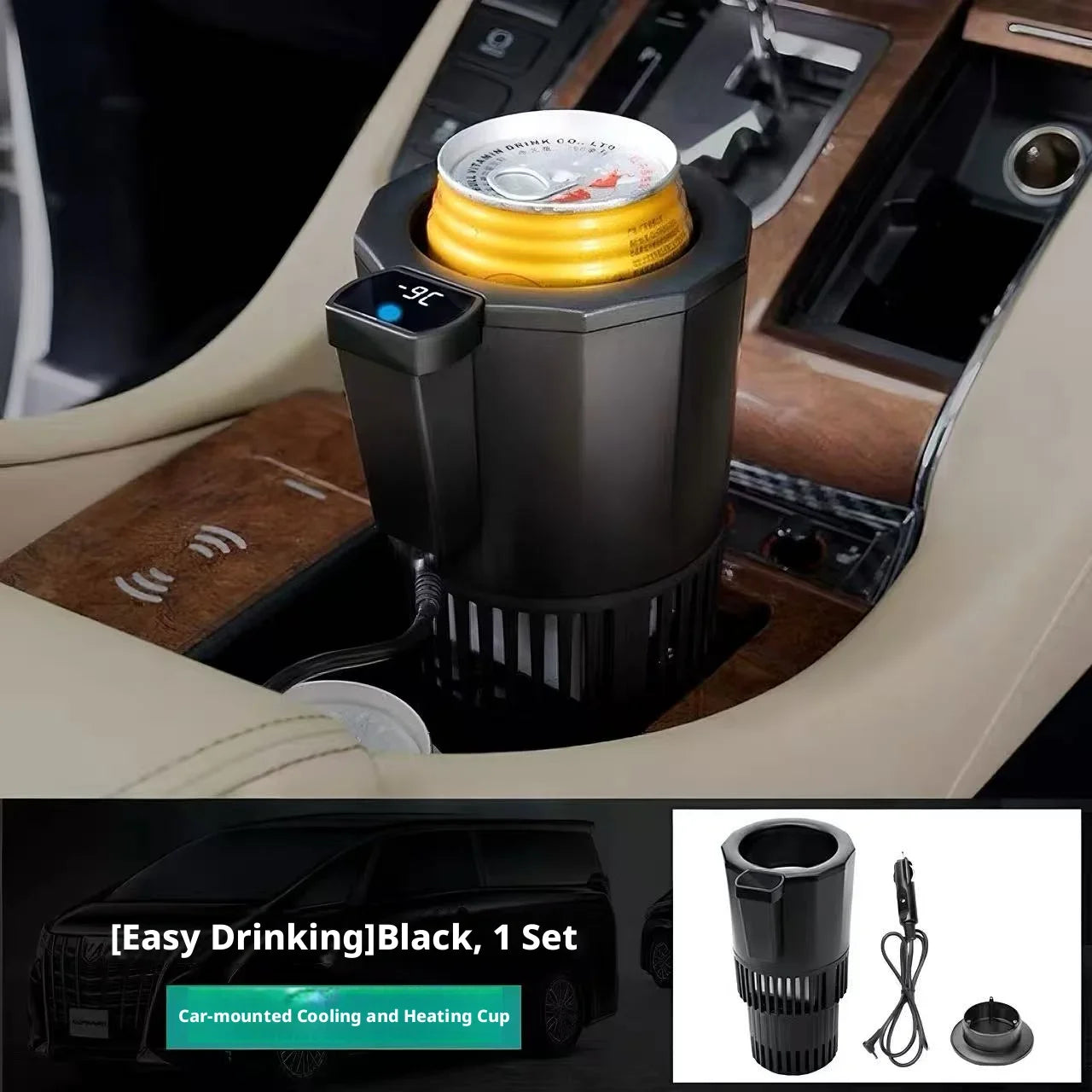 Car Smart Heating Cooling Cup Holder Digital Display 2-in-1 Temperature Control Touch Control 12V/24V Auto Drink Warmer Cooler Peaceful Pleasures Health and Wellness