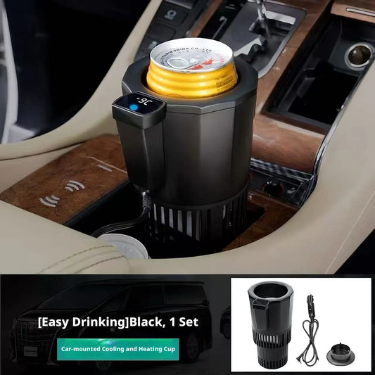 Car Smart Heating Cooling Cup Holder Digital Display 2-in-1 Temperature Control Touch Control 12V/24V Auto Drink Warmer Cooler Peaceful Pleasures Health and Wellness