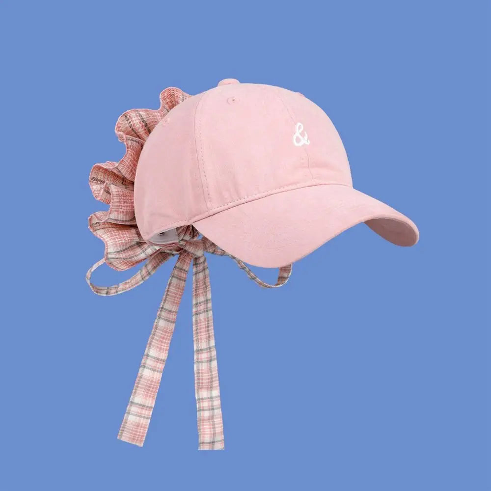 Embroidered Cotton Baseball Cap – Ribbon Strap Sun Hat
