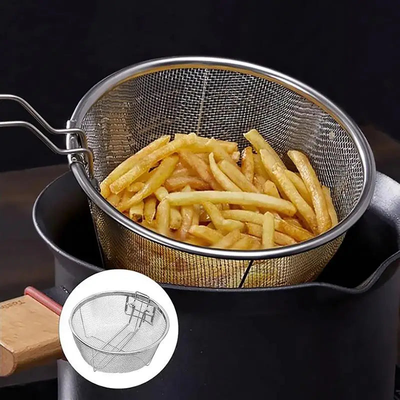 Stainless Steel Deep Fry Basket Round Wire Presentation With Detachable Handle Stainless Steel Drain Basket Fryer Skimmer Peaceful Pleasures Health and Wellness