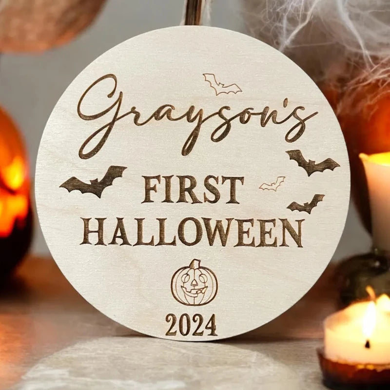 Personalized Baby's First Halloween Wooden Name Plaque Keepsake Personalized Keepsake Plaque Peaceful Pleasures Health and Wellness