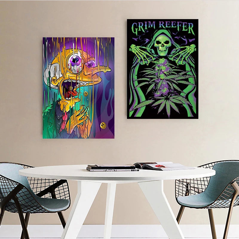 Psychedelic Mushroom Skeleton Canvas Wall Art | Modern Print