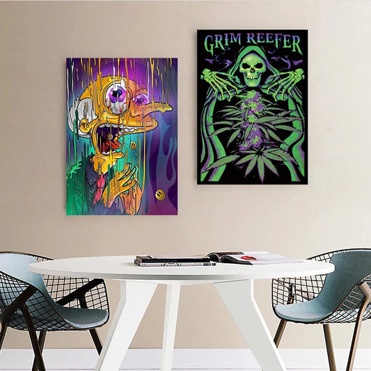 Psychedelic Mushroom Skeleton Canvas Wall Art | Modern Print Canvas Wall Art Peaceful Pleasures Health and Wellness