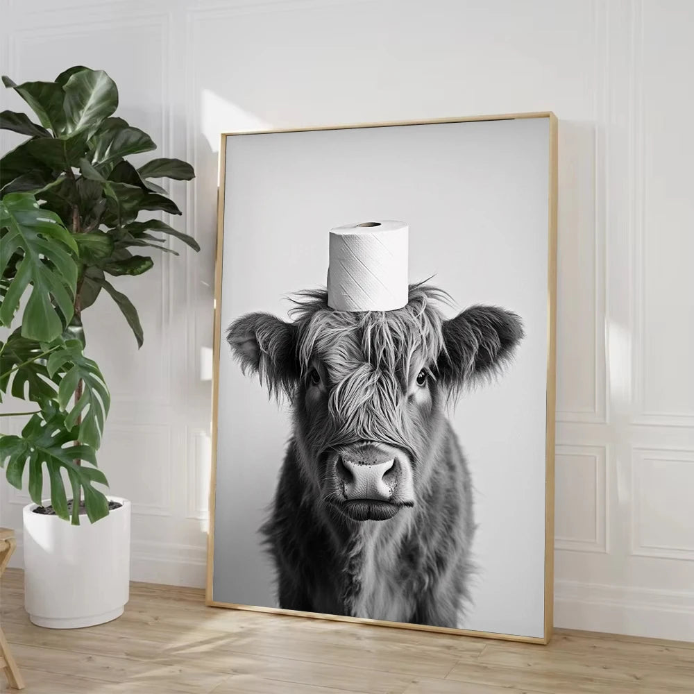 Funny Animal Toilet Paper Canvas Wall Art – Bathroom Decor