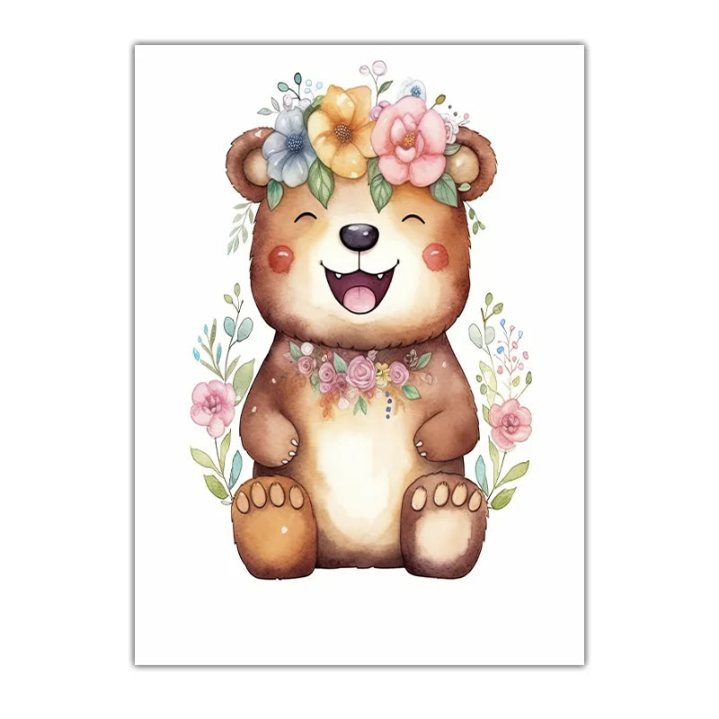 Nursery Plant Flower Wall Art, Bear Deer Elephant Canvas Painting, Minimalist Animal Poster Print for Baby Kids Bedroom Decor Peaceful Pleasures Health and Wellness 01 20x25cm No Frame China Mainland
