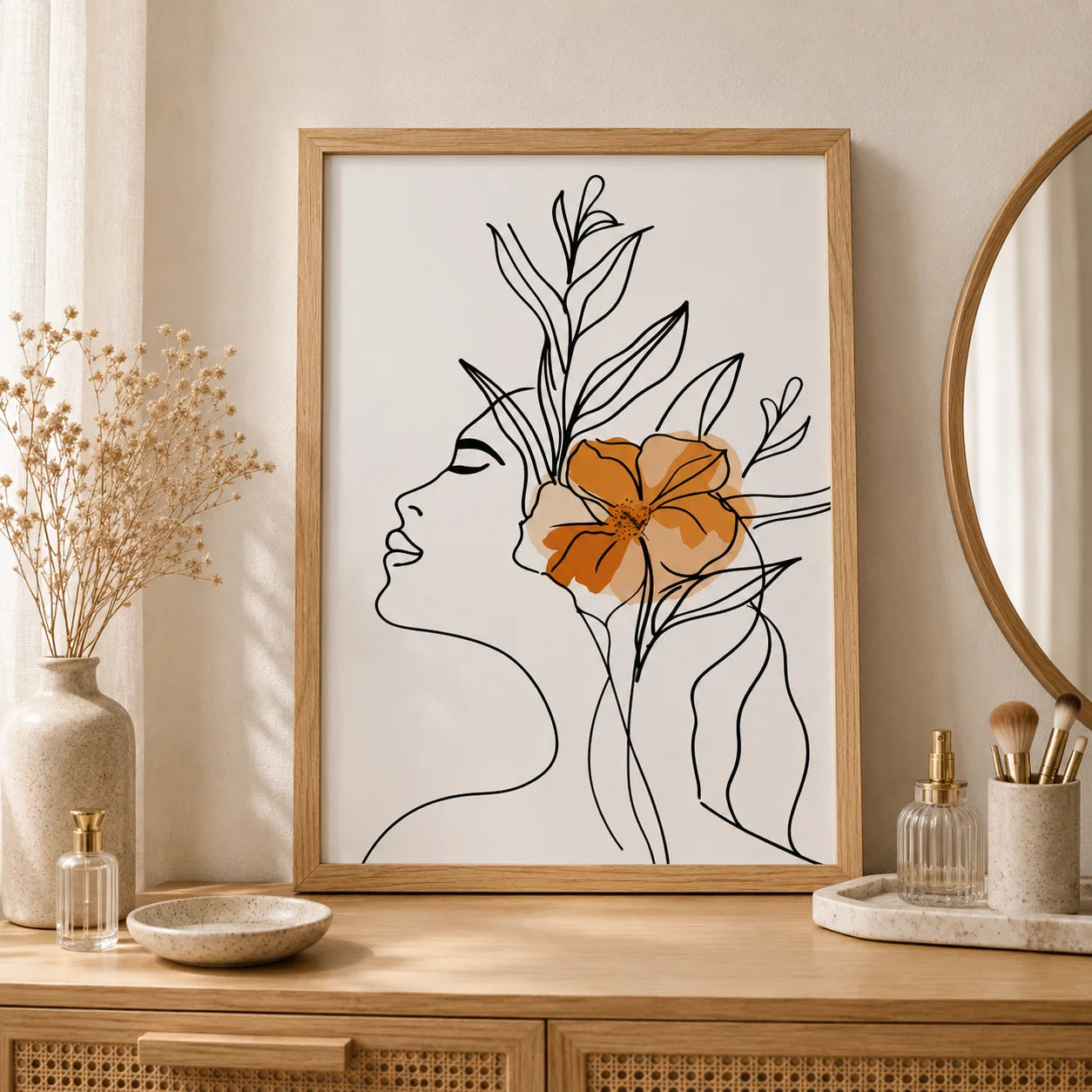 Abstract Woman Flower Canvas Wall Art – Modern Poster Print Canvas Wall Art Print Peaceful Pleasures Health and Wellness