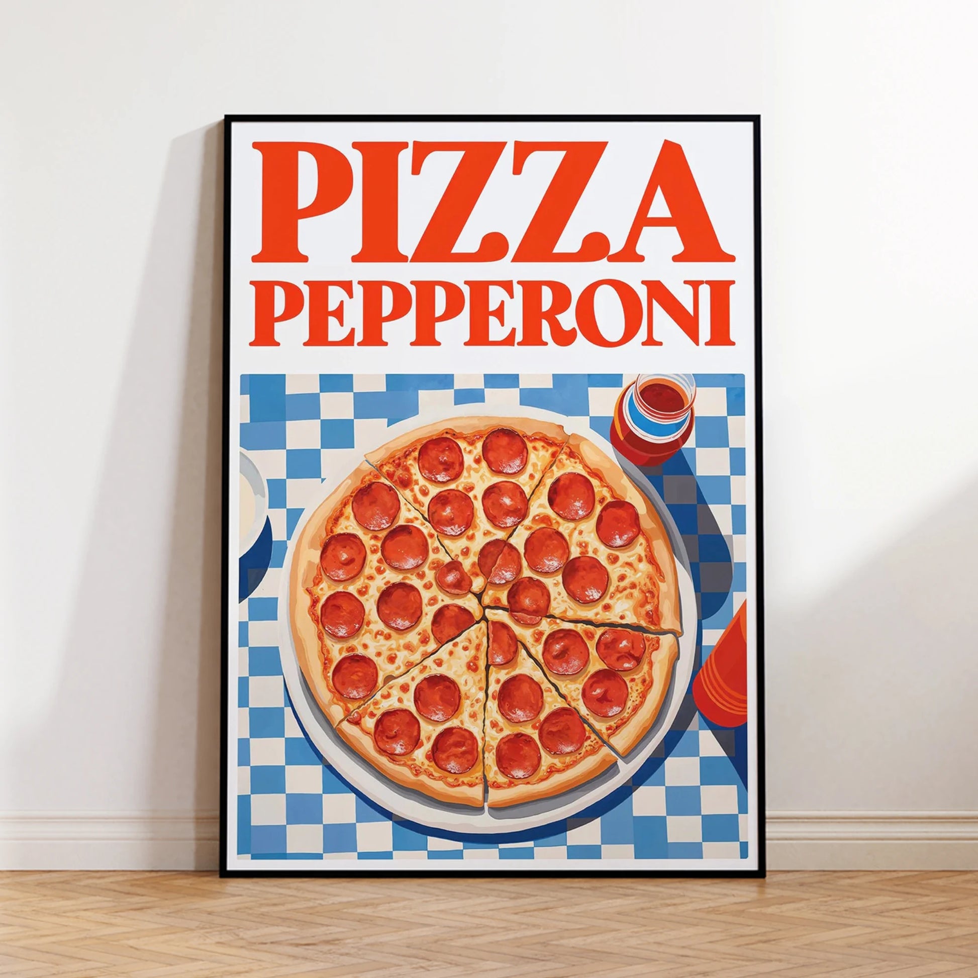 Modern Pizza Pepperoni Wall Art Print Canvas Painting Poster Picture For Living Room Kitchen Home Decor Peaceful Pleasures Health and Wellness G4388 21x30cm Metal Framed
