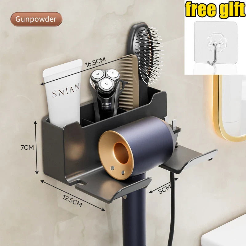 Wall-Mounted Hair Dryer Holder & Bathroom Organizer