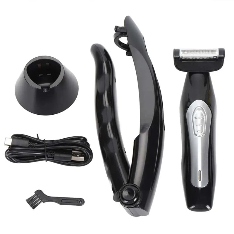 Back&Body Trimmer with Folding Design Electric Back Shaver with Charging Base for Men Back Hair Shaver Easy to Store Peaceful Pleasures Health and Wellness black