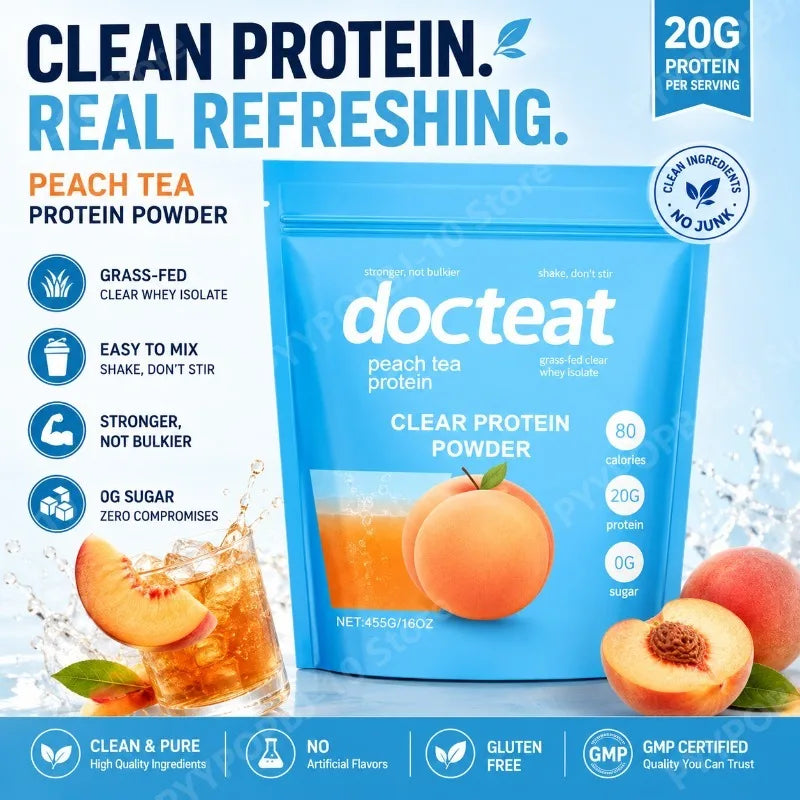 Docteat Peach Tea Clear Whey Isolate Protein Powder 455g