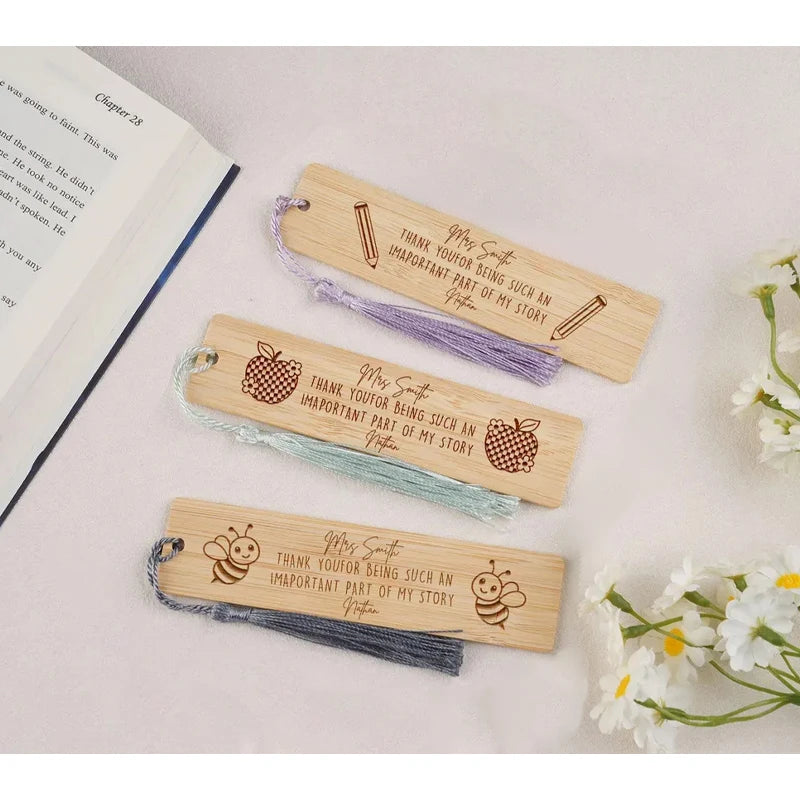 5-Pack Custom Wooden Bookmarks with Tassel | Teacher Gift Personalized Bookmark Set Peaceful Pleasures Health and Wellness