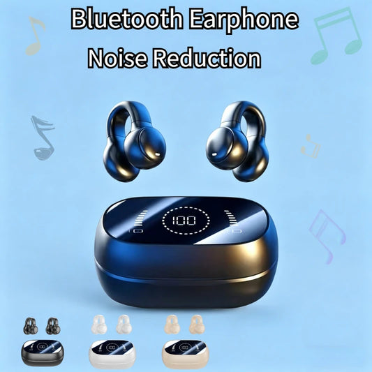 Ear-Clip Wireless Headphones Bluetooth Headset With Mic Handsfree Noise Canceling Earphones Clip Ear Music Sports Gaming Earplug Peaceful Pleasures Health and Wellness