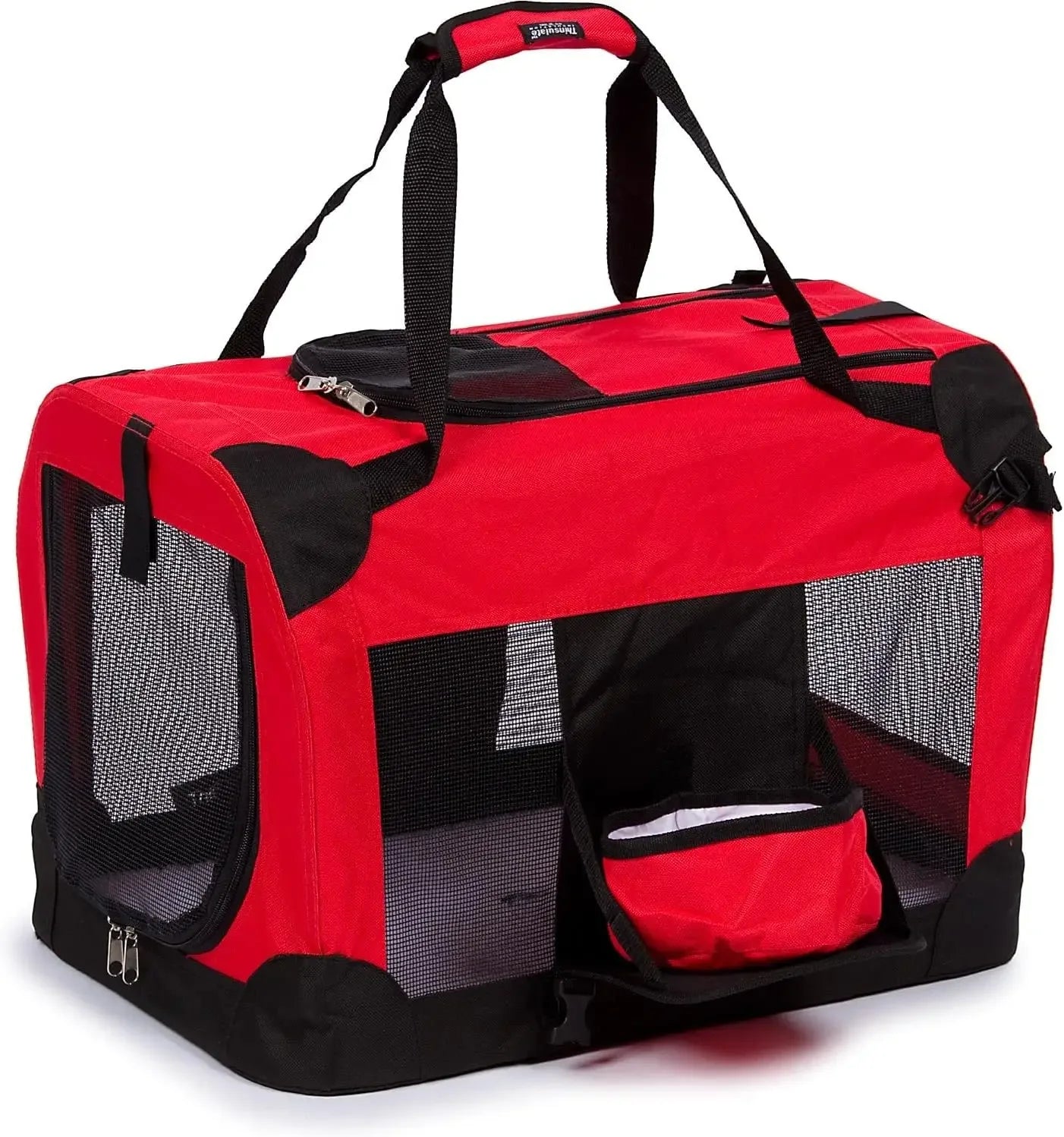 Large Red Folding Pet Crate with Removable Bowl & Tray, Collapsible Metal Frame for Indoor/Outdoor Use Peaceful Pleasures Health and Wellness United States