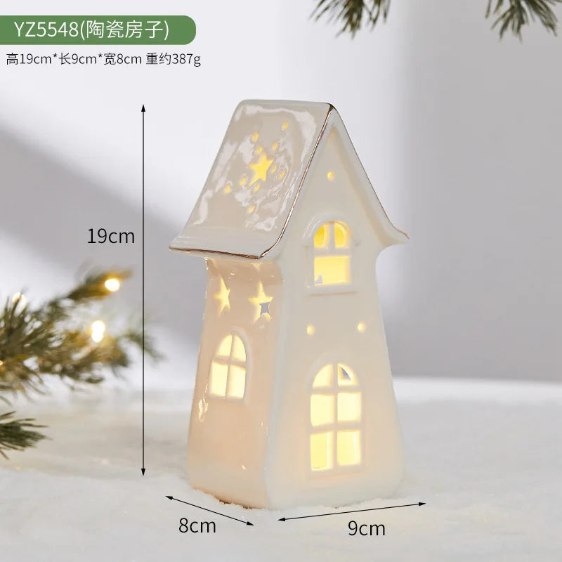 Ceramic Creative Ornaments Small Houses Christmas Decorations Christmas Glowing Snow Houses Home Furnishings INS Ornaments Decor Peaceful Pleasures Health and Wellness YZ5548