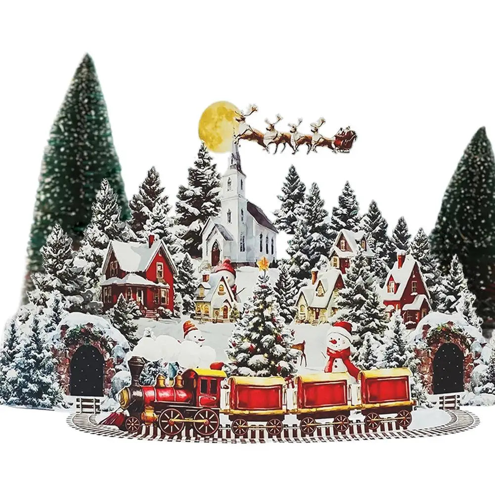 3D Christmas Pop-Up Greeting Card - Snowhouse Forest Elk Design Festive Elderly Party Holiday Decorative Exquisite Paper New Peaceful Pleasures Health and Wellness Red