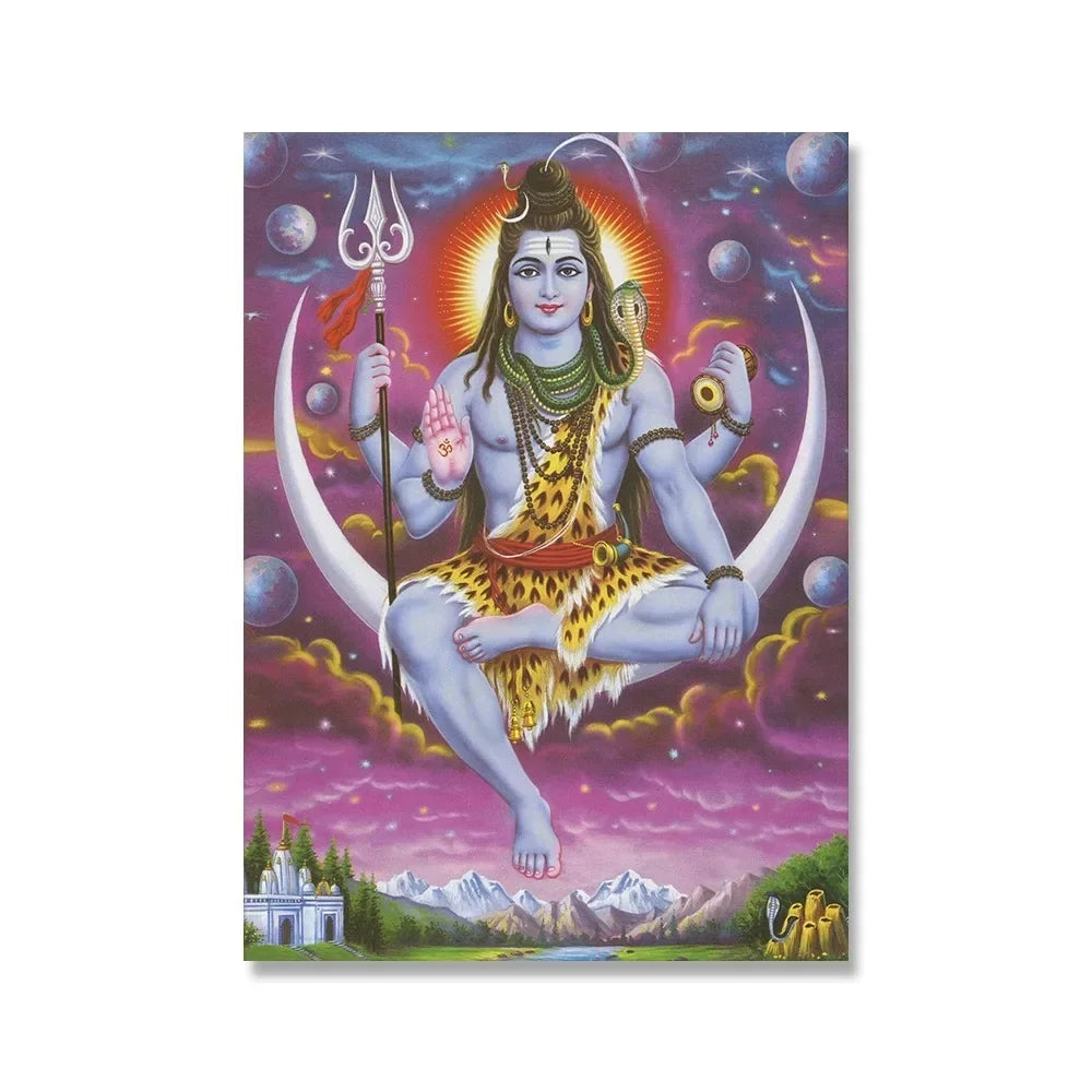 Shiva Parvati Poster Hinduism Religious Art Ganesha Canvas Painting Vishnu Printed Wall Picture Living Room Home Decoration Peaceful Pleasures Health and Wellness A 20x30cm