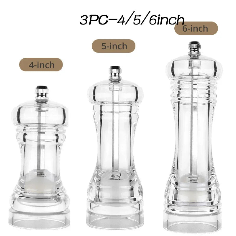 Acrylic Combo Pepper Mill & Salt Shaker | Adjustable Ceramic Grinder, Clear Transparent Body