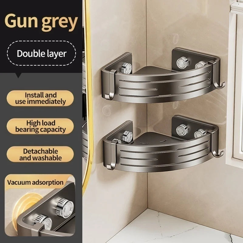 No-Drill Suction Cup Corner Shelf | Bathroom Storage Organizer