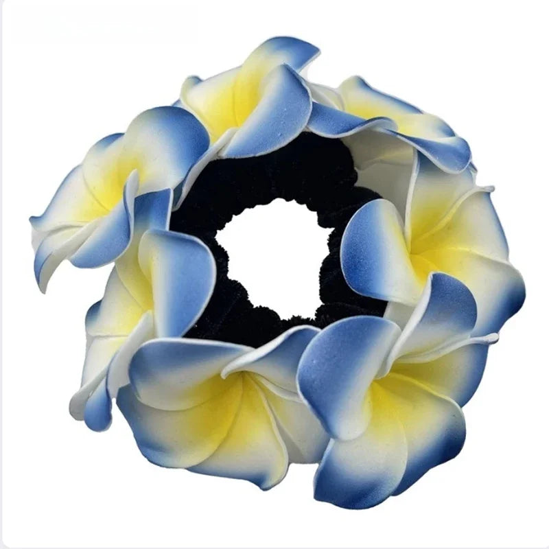 2pcs Hawaii Flower Hair Scrunchies Foam Plumeria Hair Rope Frangipani Egg Flower Headdress for Beach Party Wedding Bridal Girl Peaceful Pleasures Health and Wellness blue