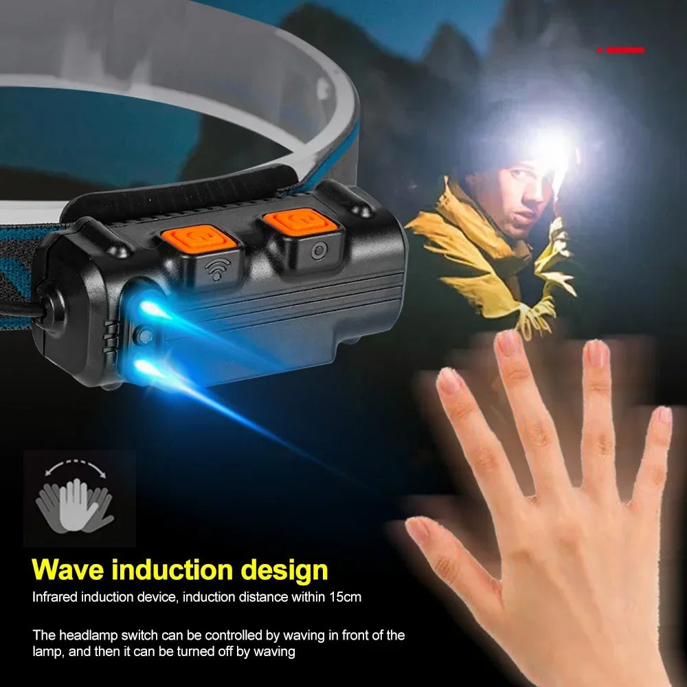 IR Sensor LED Headlamp XPG+COB USB Rechargeable Waterproof 2000mAh