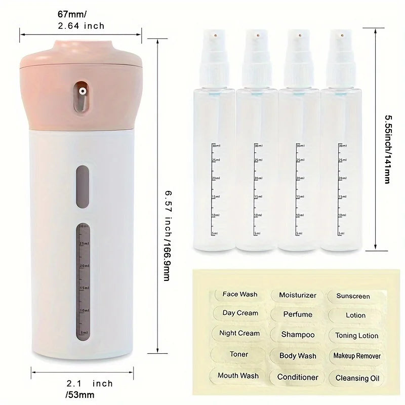 4-in-1 Refillable Travel Dispenser Bottles – Shampoo & Lotion
