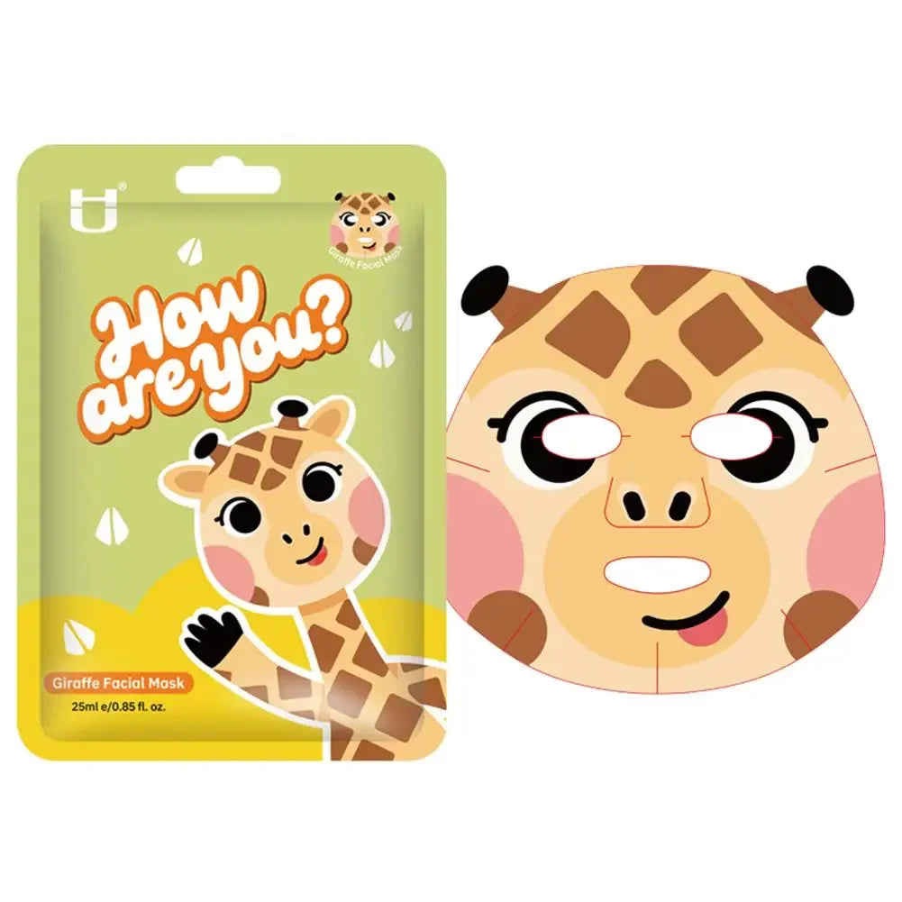 Cute Animal Character Sheet Masks, Deep Moisturizing Soothing Face Masks for Kids Teens Women Girls Night Party Skin Care Spa Peaceful Pleasures Health and Wellness giraffe-1PC