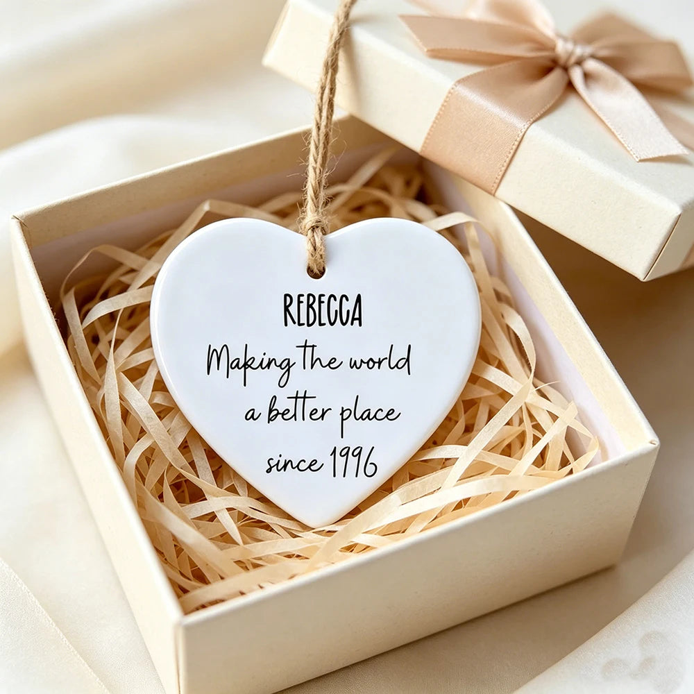 Personalised Ceramic Heart Ornament | 30th 40th 50th Birthday Gift Personalised Ceramic Ornament Peaceful Pleasures Health and Wellness