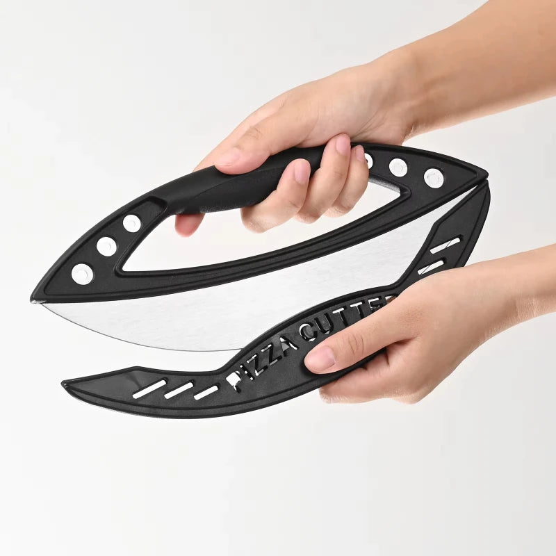 Semi-Circular Cutting Pizza Cut Vanilla with Knife Stainless Steel Slicer Knife with Blade Cover Premium Kitchen Pizza Tools Peaceful Pleasures Health and Wellness