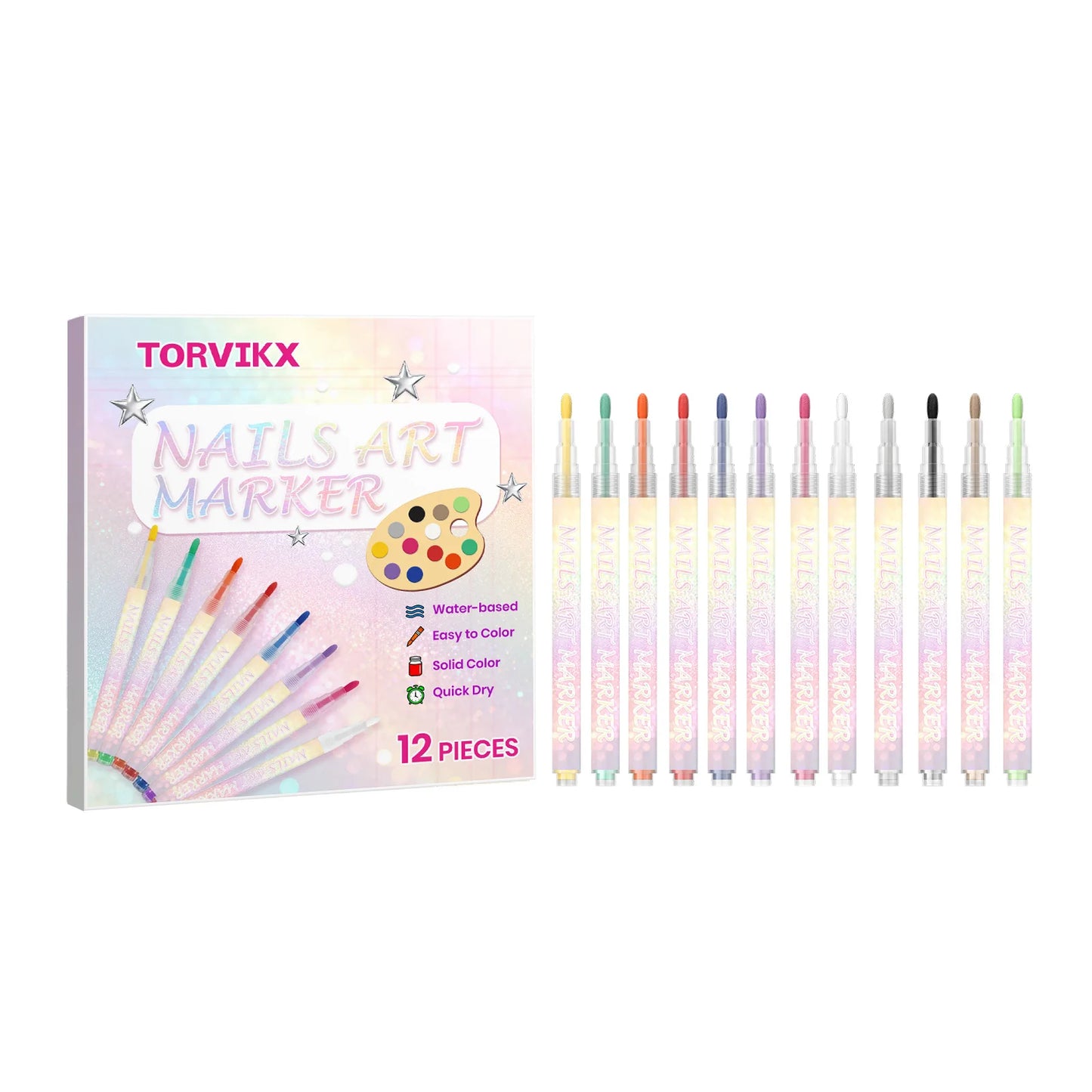 Water‑based Nail Art Markers Set Strengthen Nail Reduce Fading Extend Life Waterproof Nail Drawing Pens Nail Art & Decorations Peaceful Pleasures Health and Wellness 12PCS Boxed