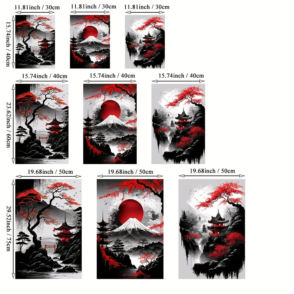 Landscape Canvas Painting Black And Red Posters Vintage Ink Art Wall Prints For Living Room Home 3pcs Frameless Japanese Natural Peaceful Pleasures Health and Wellness