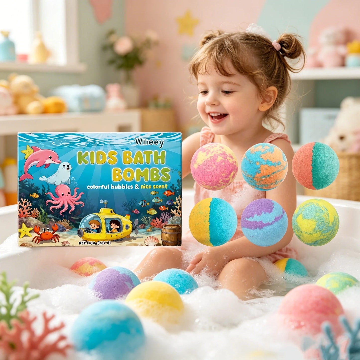 6-Piece Colorful Fizzy Bath Balls Gift Set – Kids & Adults