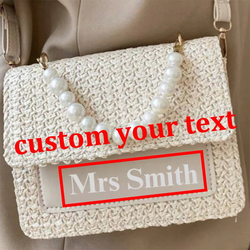 Personalised MRS Pearl Woven Straw Bag | Hen Party Bridal Gift